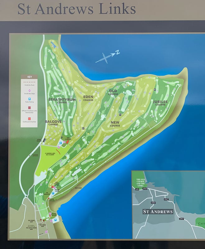 Karte von Golfplätzen bei St. Andrews